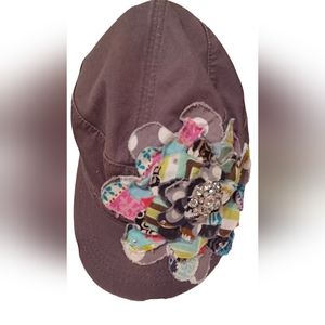 Hat Cap Floral Embellished Women's Gray